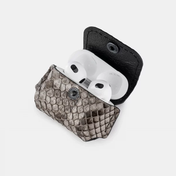 Case for AirPods 1/2 made of gray python skin with small scales in Kyiv