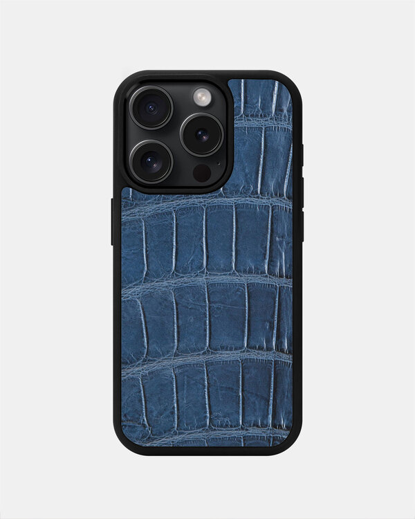 Чохол із темно-синьої шкіри крокодила для iPhone 15 Pro