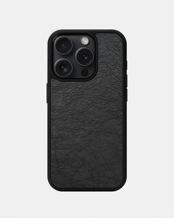 Чохол із чорної шкіри страуса без фолікул для iPhone 15 Pro з MagSafe