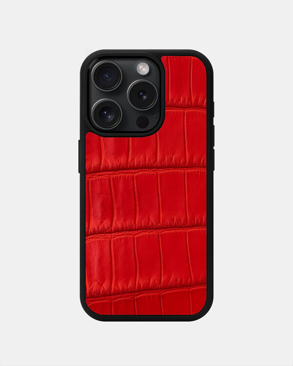 Чохол із червоної шкіри крокодила для iPhone 15 Pro