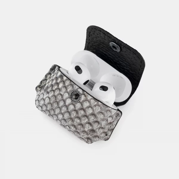 Cover for AirPods 1/2 made of black and white python skin with small scales in Kyiv