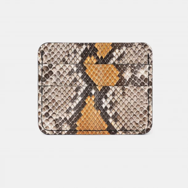 Card holder made of gray-yellow python skin with small scales