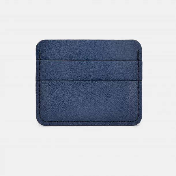 Card holder made of dark blue ostrich skin without follicles