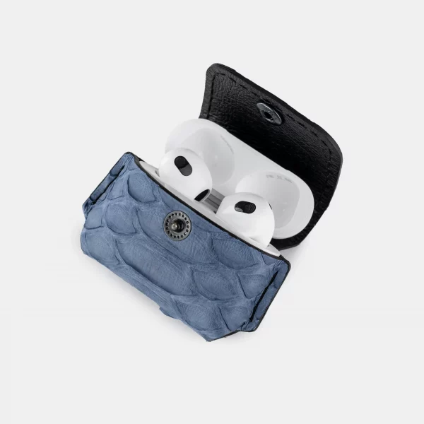 price for Case for AirPods 1/2 made of blue-gray python skin with wide scales