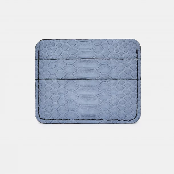 Card holder made of blue-gray python skin with wide scales