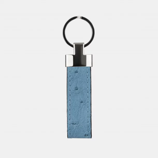 Keychain made of blue ostrich skin with follicles