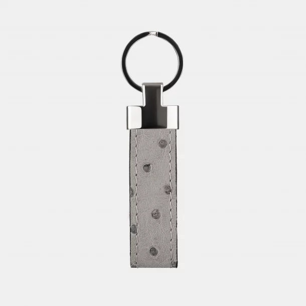 Keychain made of gray ostrich skin with follicles