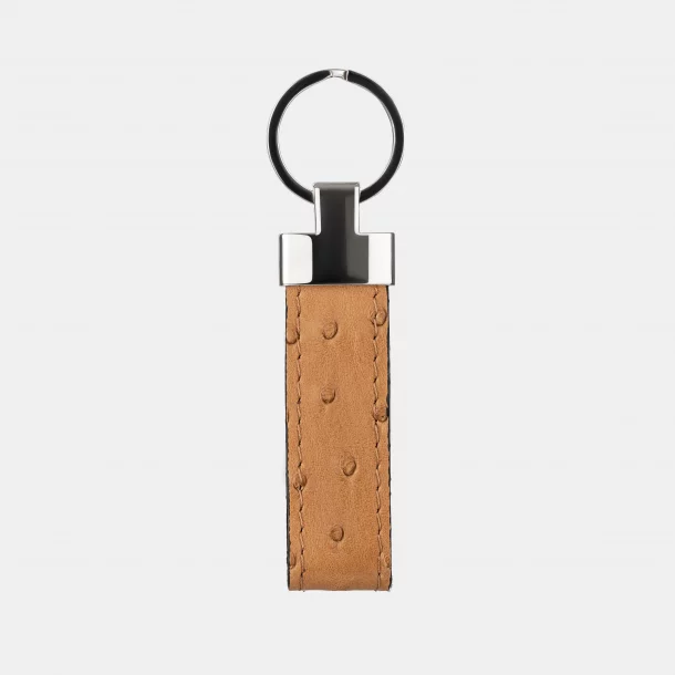 Keychain made of light brown ostrich skin with follicles
