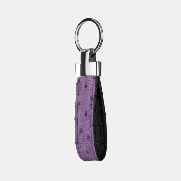 Keychain made of purple ostrich skin with follicles
