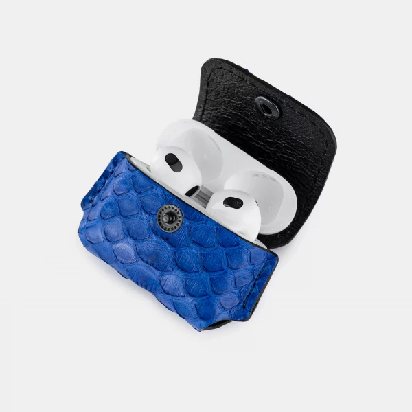 price for Cover for AirPods 1/2 made of blue python skin with wide scales