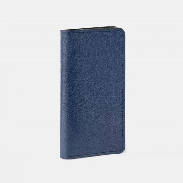 Wallet made of dark blue ostrich skin without follicles
