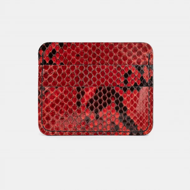 Card holder made of red python skin with small scales