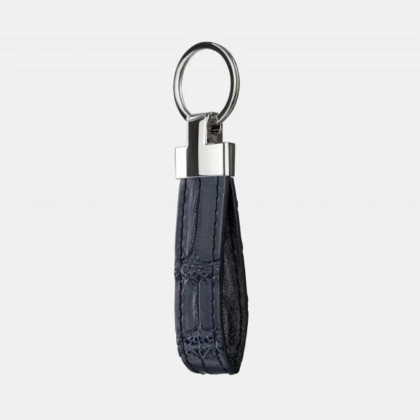 Keychain made of dark blue crocodile skin