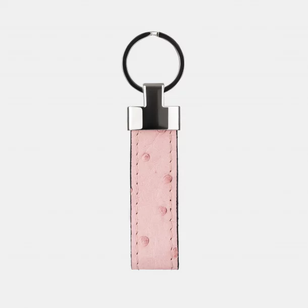 Keychain made of pink ostrich skin with follicles