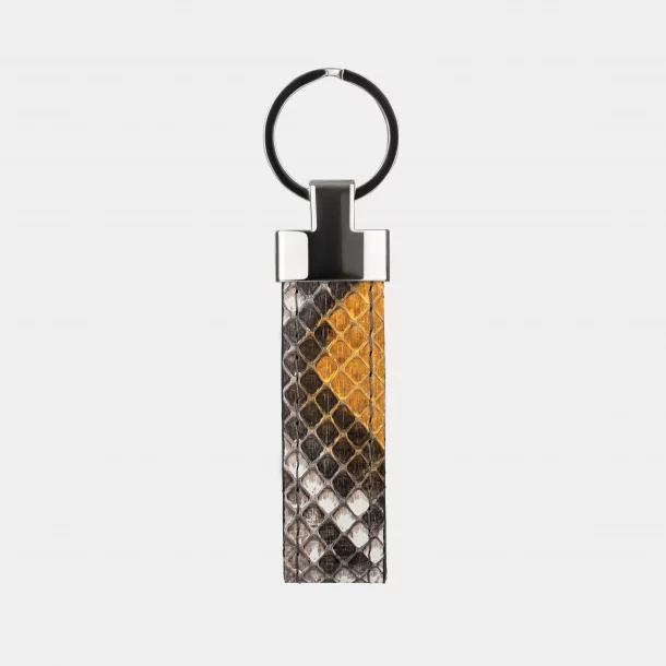 Keychain made of gray-yellow python skin