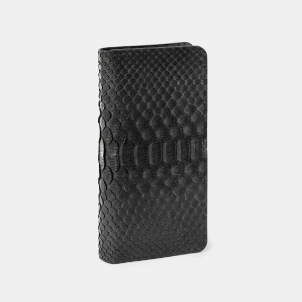 Wallet made of black python skin with wide scales