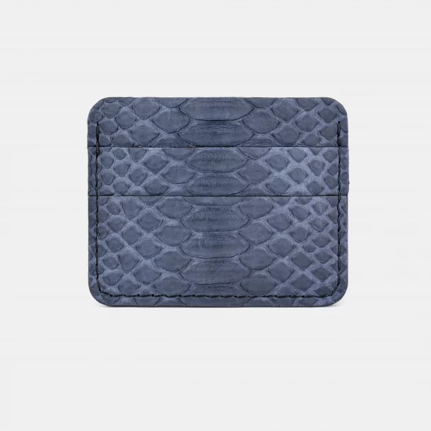 Cardholder made of dark blue python skin with wide scales