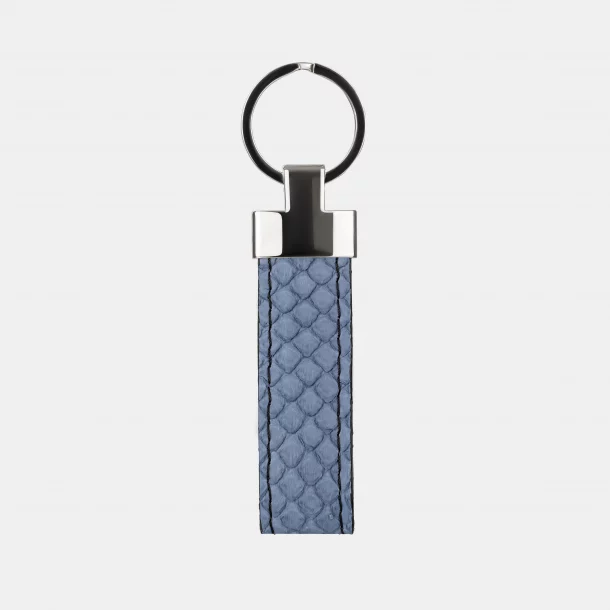 Keychain made of blue-gray python skin