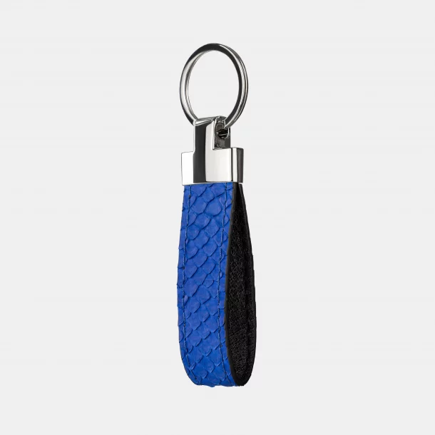 Keychain made of blue python skin