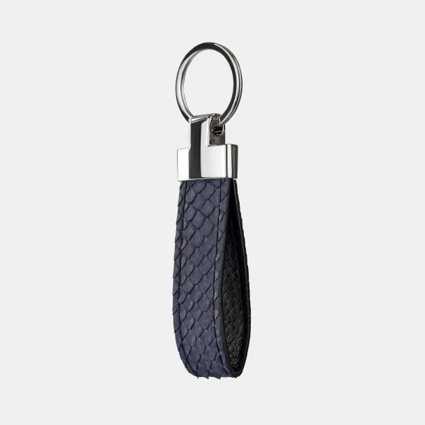 Keychain made of dark blue python skin