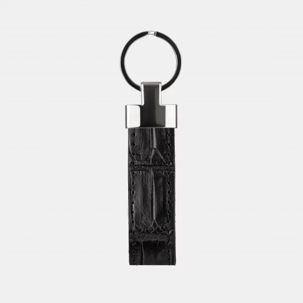 Keychain made of black crocodile skin