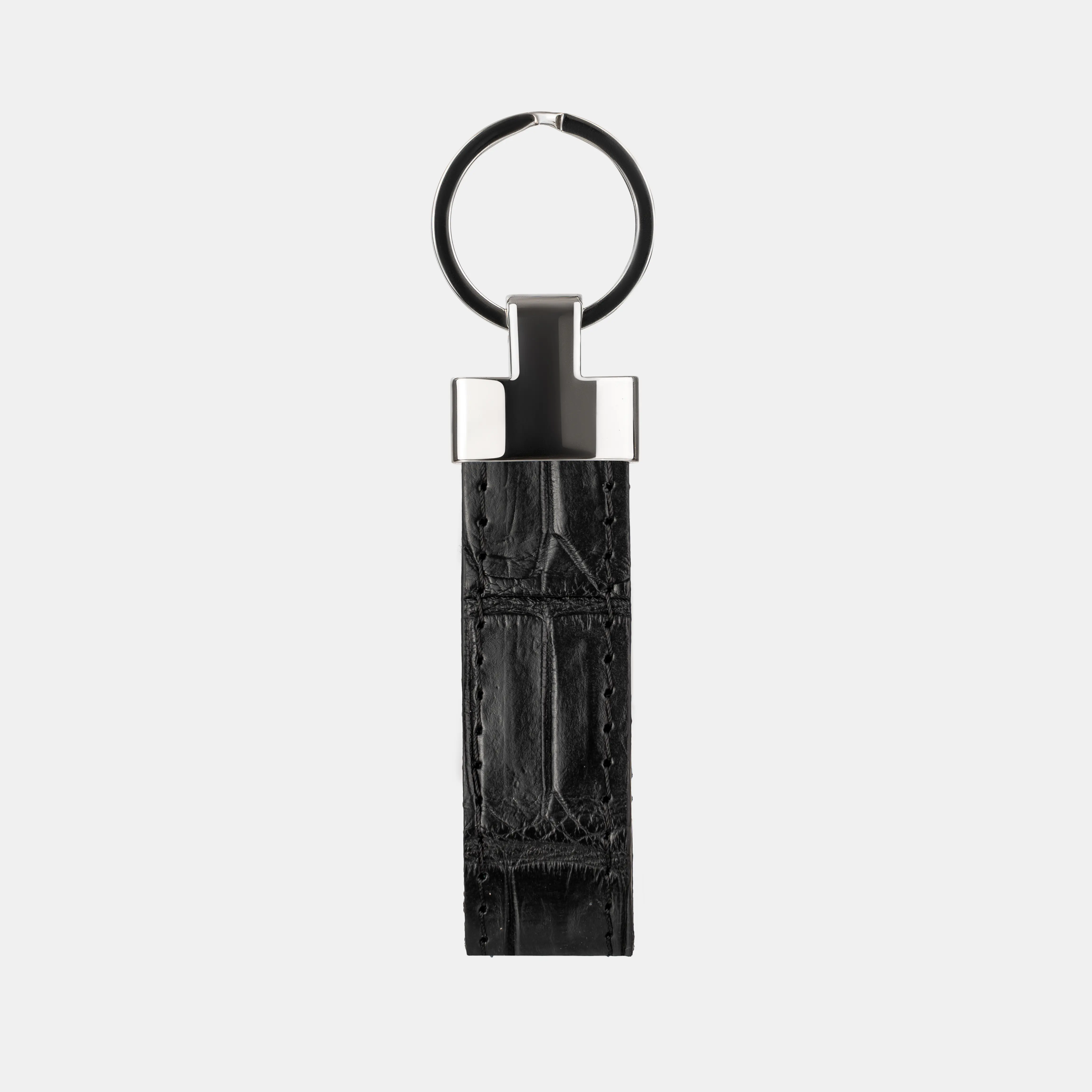 Louis Vuitton Black Leather Key Chain Silvery Metal Pony-style