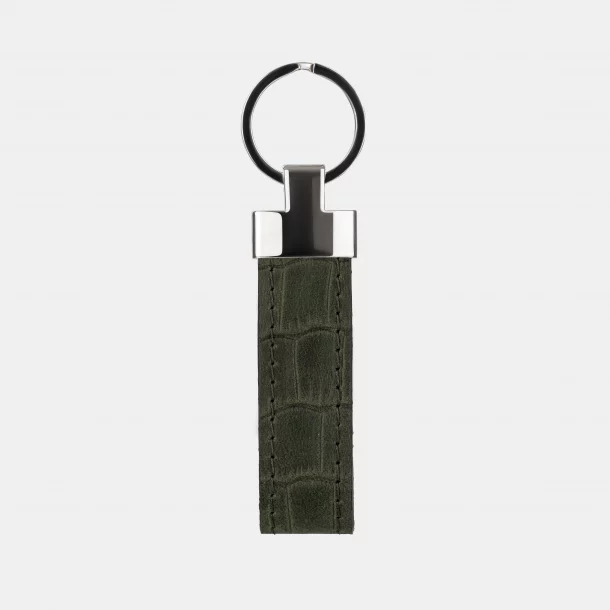 Keychain made of dark green crocodile embossing