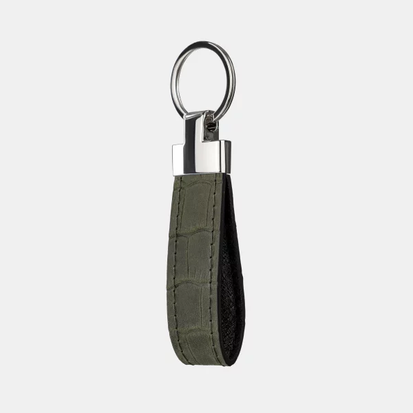 price for Keychain made of dark green crocodile embossing