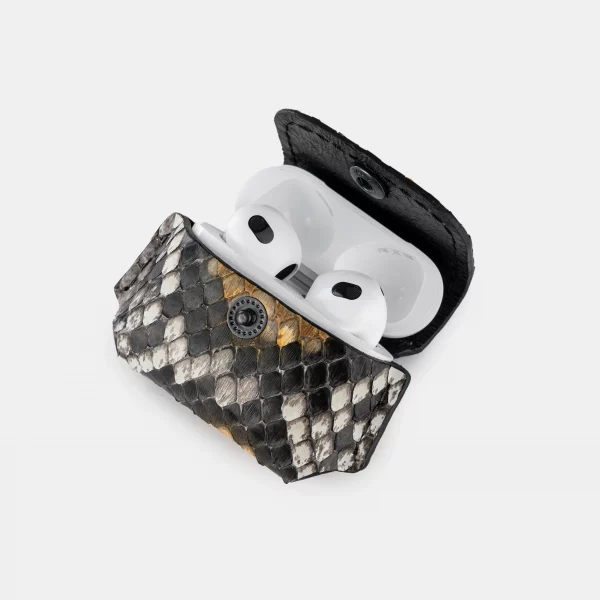 Case for AirPods 3 made of gray-yellow python skin with small scales in Kyiv