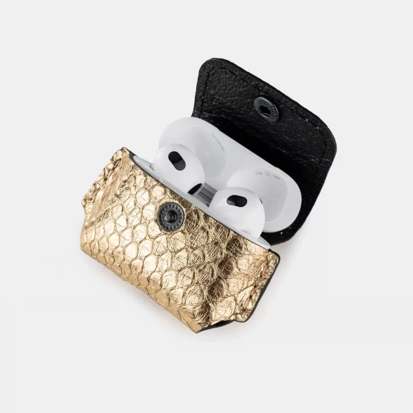 Case for AirPods 3 made of golden python skin with small scales in Kyiv
