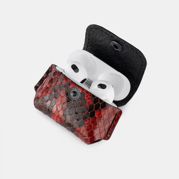 Cover for AirPods 1/2 made of red python skin with small scales in Kyiv