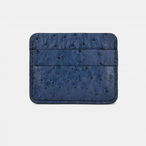 Cardholder made of dark blue ostrich leather with follicles