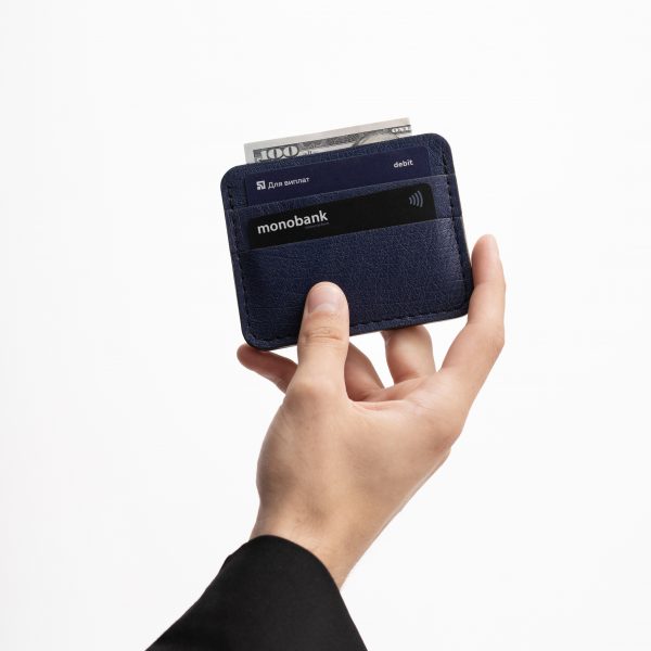 Cardholder from dark blue ostrich skin without follicles in Kyiv