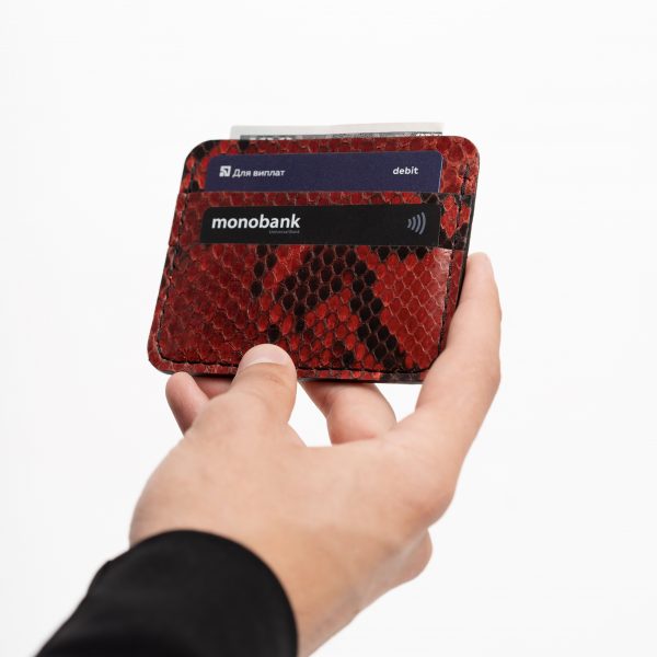 Cardholder made of red python skin with small scales in Kyiv