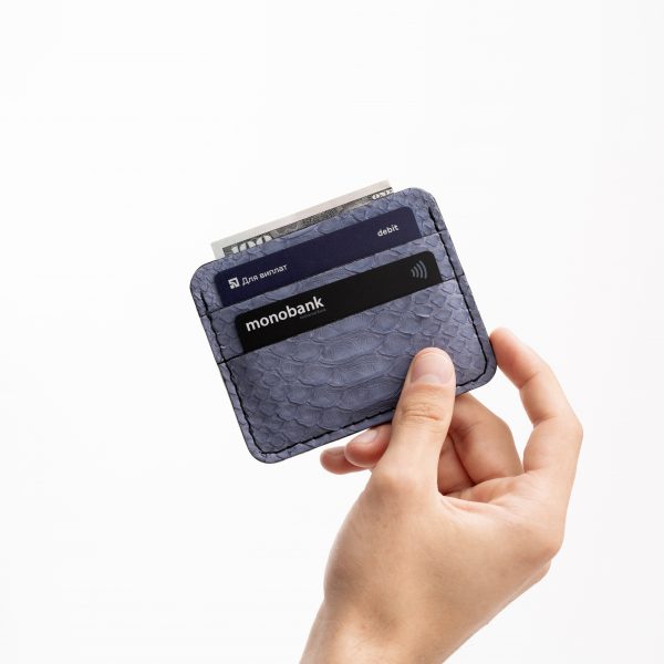 Card holder made of blue-gray python skin with wide scales in Kyiv