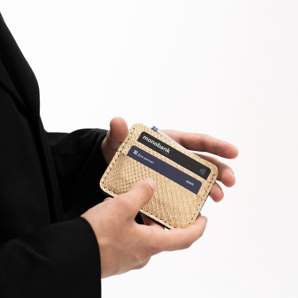 Cardholder made of golden python skin with small scales in Kyiv