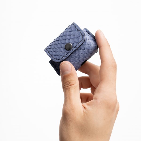 Case for AirPods 1/2 made of blue-gray python skin with small scales