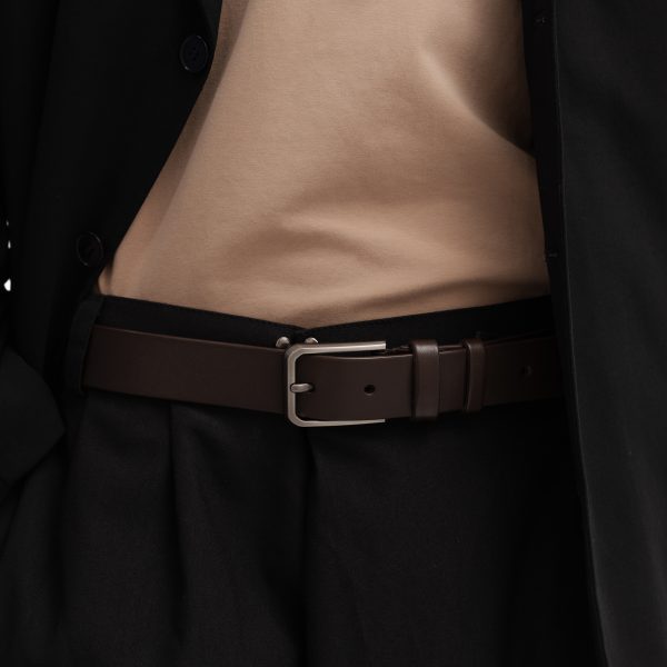 Brown leather belt with a gray buckle in Kyiv