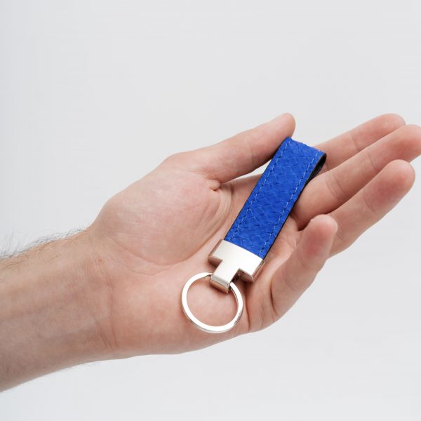 Keychain made of blue python skin