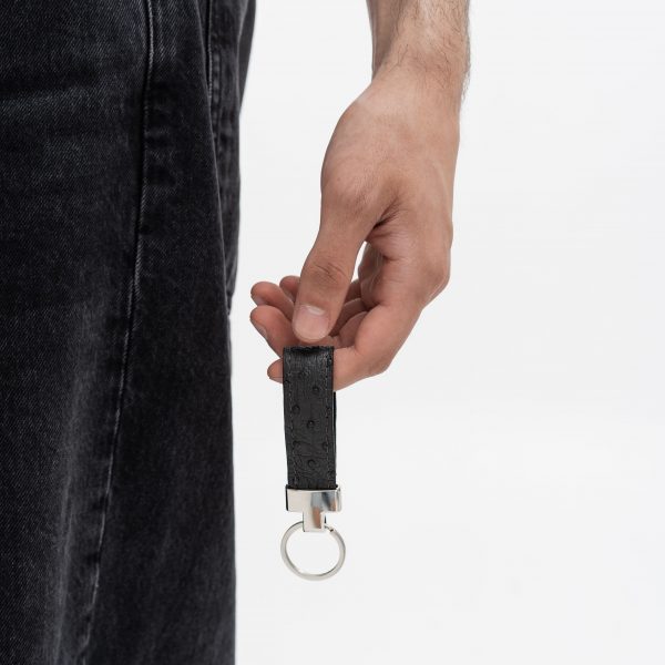 Keychain made of black ostrich skin with follicles in Kyiv