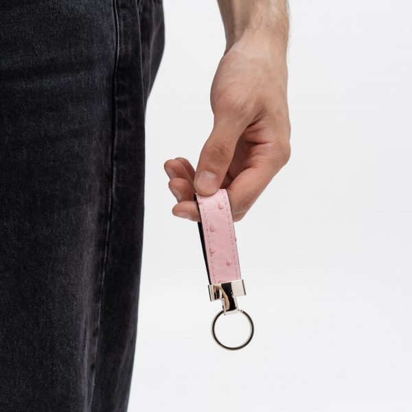 Keychain made of pink ostrich skin with follicles in Kyiv