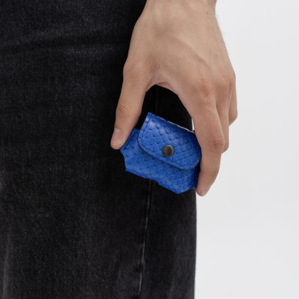 Case for AirPods 3 made of blue python skin with small scales in Kyiv