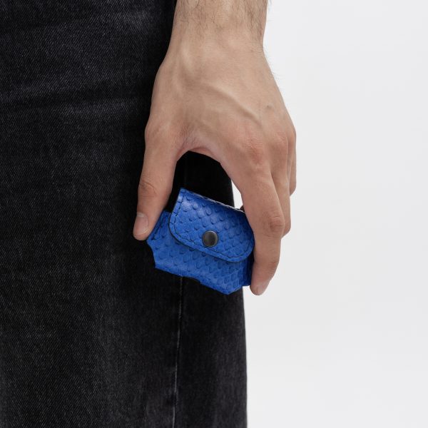 Case for AirPods Pro/Pro 2 made of blue python skin with small scales in Kyiv