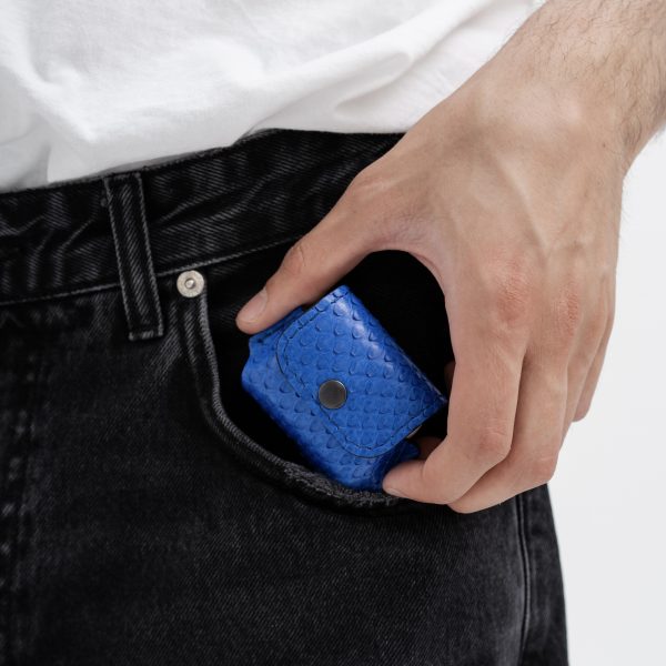 Case for AirPods 3 made of blue python skin with small scales
