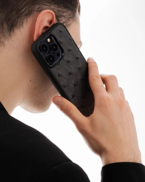 Case made of dark gray ostrich skin for iPhone 11 Pro in Kyiv