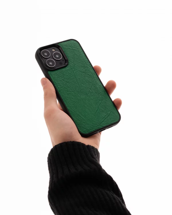 price for Case made of green ostrich skin without follicles for iPhone 13 Pro Max