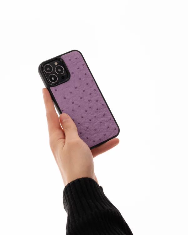 ціна на Чохол із фіолетової шкіри страуса з фолікулами для iPhone 12 Pro