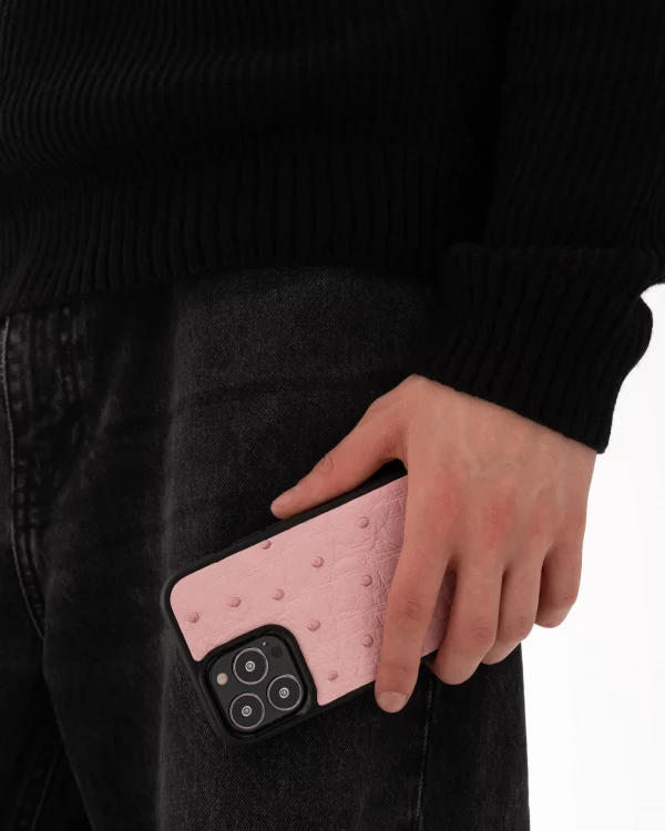 Чохол із рожевої шкіри страуса з фолікулами для iPhone 12 Pro Max у Києві