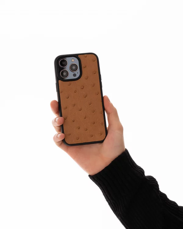 цена на Чехол из светло-коричневой кожи страуса для iPhone 12 Pro Max
