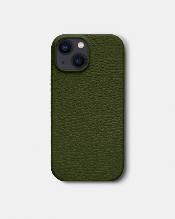 Оливковый кожаный чехол для iPhone 13 Mini